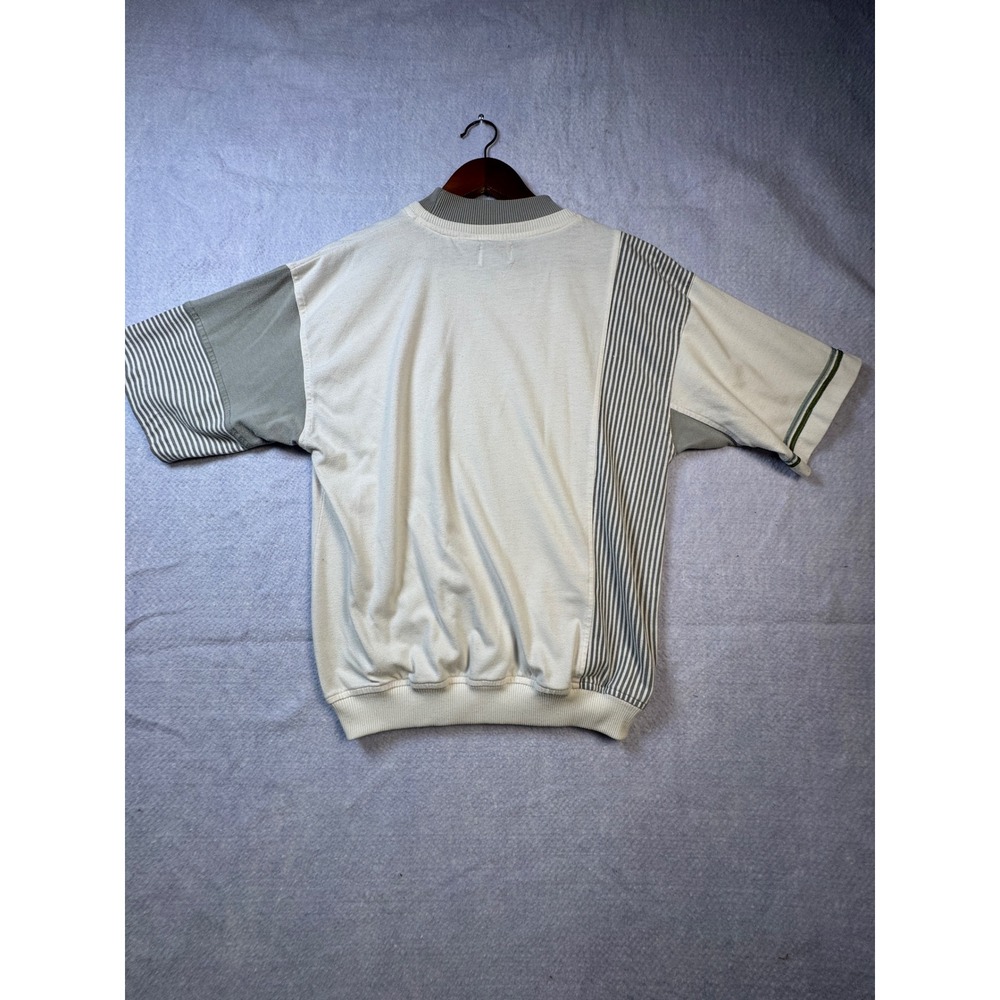 Vintage Le Tigre Mens Colorblock Striped Knit Pocket Shirt Cream Grey Size M - Picture 3 of 7